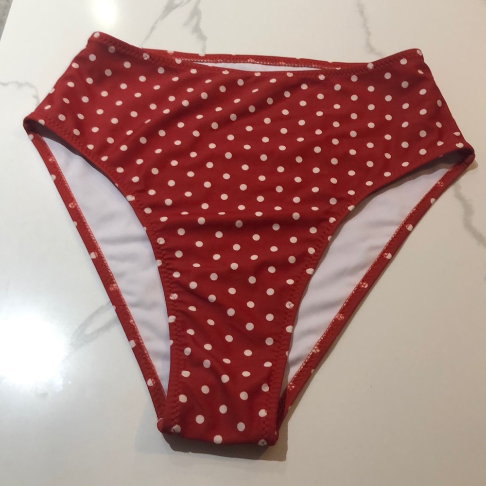 NWOT Blooming Jolly High Waisted Bikini  Bottom Red Polkadot